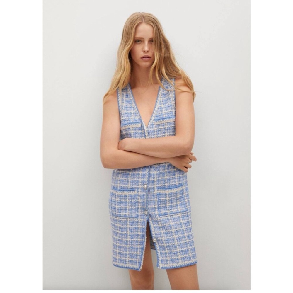 Mango MNG NWT Pocket Tweed Dress Baby Blue Ivy, size Medium